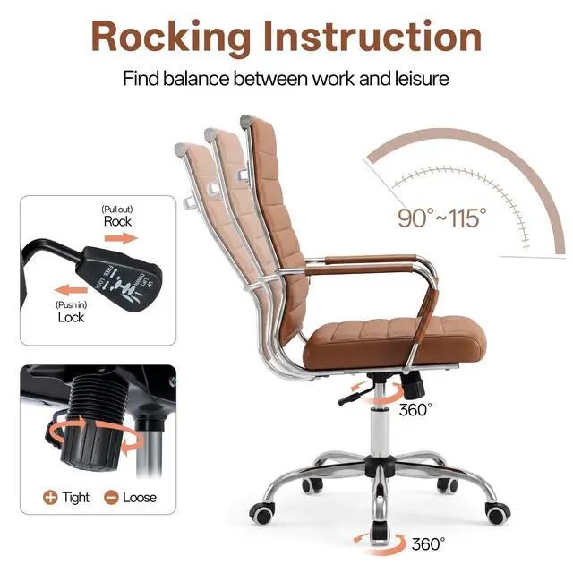 Alt view image 6 of 7 - Brown Conference Room Chairs, Modern Ergonomic PU Leather Office Desk Chair Ribbed for Office, High Back Executive Swivel Rolling Task Chair for Home