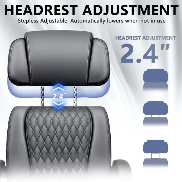 Alt view image 5 of 7 - Office Chair with Foot Rest 400lbs, Heavy Duty Executive Leather Office Chair for Heavy People,Big and Tall High Back Ergonomic Comfy Office Desk Chair with Lumbar Support,Grey