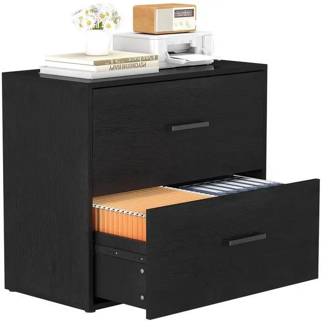 Main image of File Cabinet, 2 Drawer Lateral Filing Cabinet with Hanging Bars for Letters, Black File Cabinets for Home Office, Large Printer Stand, Wood Office Storage Cabinet
