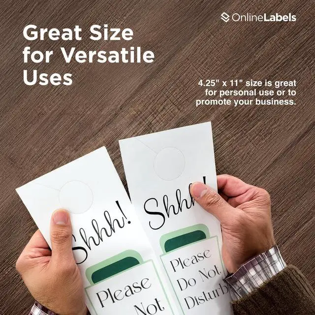 Alt view image 6 of 7 - OnlineLabels 4.25" x 11" Printable Door Hangers - Cardstock - 100 Sheets | No Adhesive Backing, Blank Rectangle 2-up Door Hangers w/ Perforated Punch-Out Hole, Inkjet and Laser Compatible
