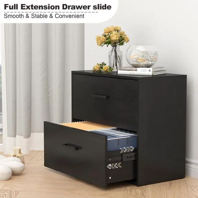 Alt view image 7 of 7 - File Cabinet, 2 Drawer Lateral Filing Cabinet with Hanging Bars for Letters, Black File Cabinets for Home Office, Large Printer Stand, Wood Office Storage Cabinet