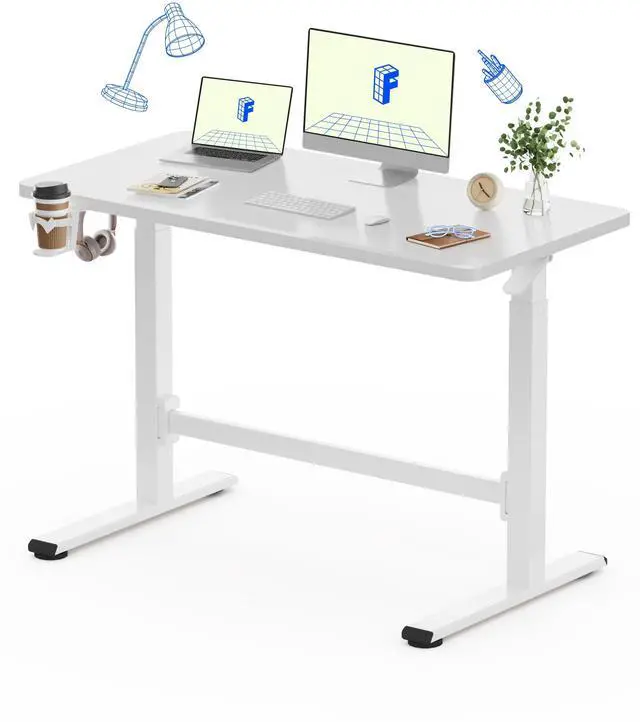 Main image of H7 Plus Mobile Standing Desk, Pneumatic Adjustable,One-Piece 48" | Cordless standing desk with stable dual-column design.Stand up desk for small spaces and home office Height 27.6"45",White