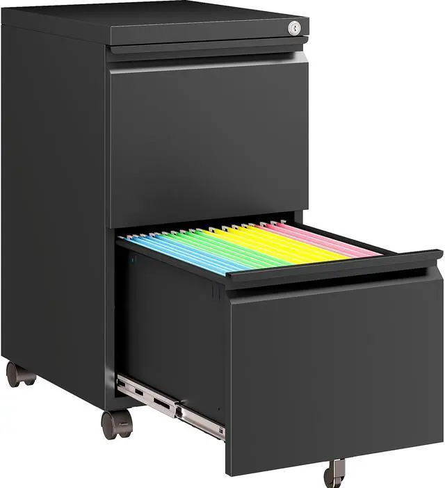 Main image of Assembled 2 Drawer File Cabinet on Wheels,Metal Filing Cabinet with Lock,Black Rolling File Cabinets,Under Desk Office Cabinets for Home Office,Fit A4/Letter/Legal,Pre-Assembled Except Caster