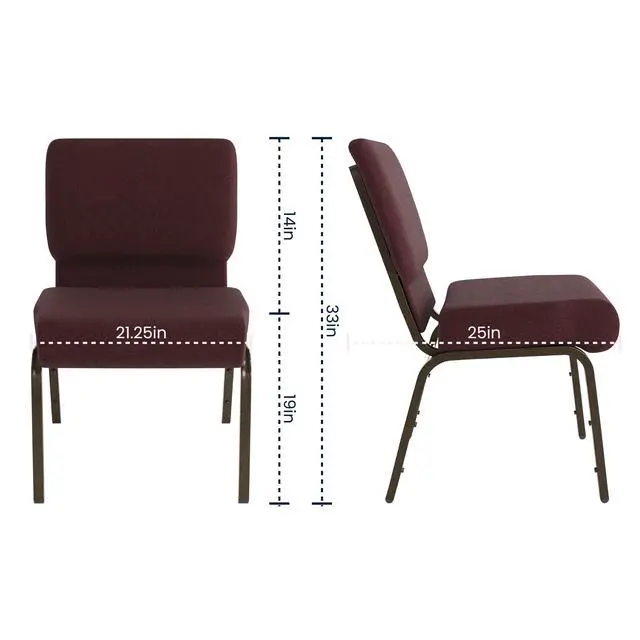 Alt view image 2 of 7 - Plum Fabric 21" W Stacking Church Chair | Gold Vein Frame, Fabric Upholstery