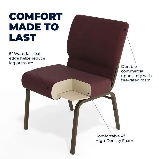 Alt view image 5 of 7 - Plum Fabric 21" W Stacking Church Chair | Gold Vein Frame, Fabric Upholstery