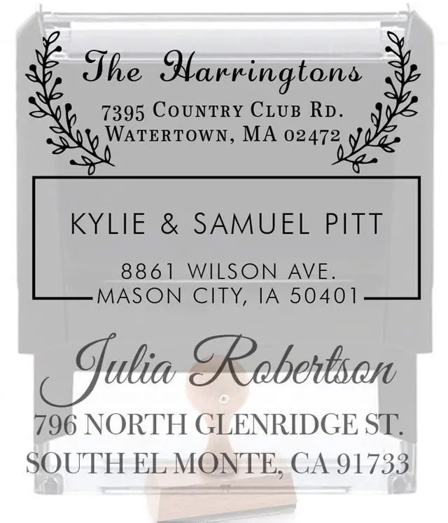 Main image of 20 Designs to Choose!! Personalized - Address Stamp - Customized Stamp - Self-Inking Return Address Mail 3 Lines Custom Address Stamper - Black Red Blue Purple Green Ink - Wedding Invitation Stamp