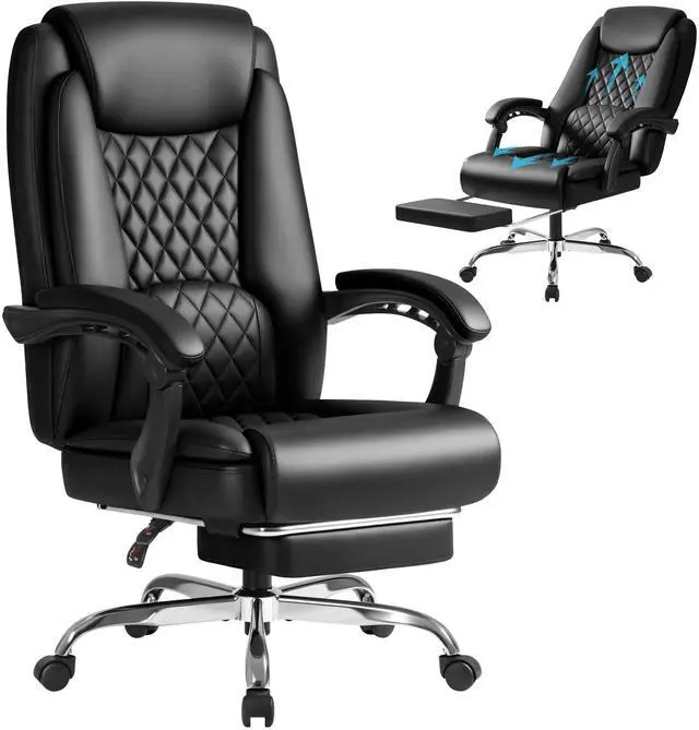 Main image of Office Chair with Footrest Ergonomic High Back Design Executive Computer Desk Chair400lbs, 90-135° Reclining Leather Home Office Desk Chairs Swivel Task Chairs with Wheels(Black)