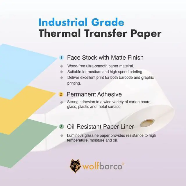 Alt view image 4 of 6 - Thermal Transfer Paper Label/Industrial Grade 4" x 6", Perforated, 3" Core, 8" OD, 1000 Labels/Roll (4 Rolls/Box) - Purple