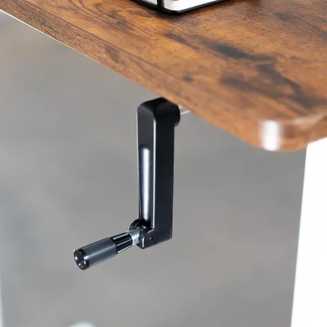 Alt view image 7 of 7 - Compact Hand Crank Stand Up Desk Frame, White, DESK-M051MW | For 37 to 77 inch Table Tops, Height Adjustable, Ergonomic Standing Desk Legs, Foldable Handle