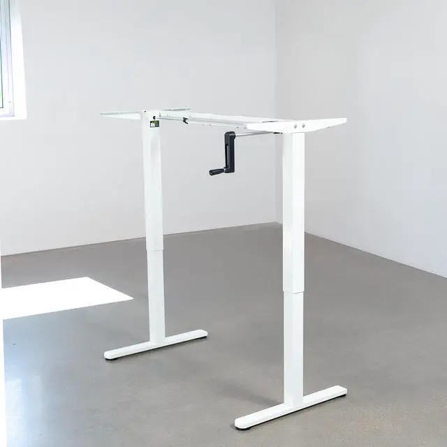 Alt view image 5 of 7 - Compact Hand Crank Stand Up Desk Frame, White, DESK-M051MW | For 37 to 77 inch Table Tops, Height Adjustable, Ergonomic Standing Desk Legs, Foldable Handle