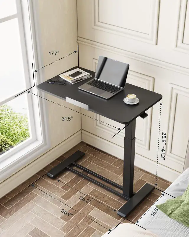 Alt view image 7 of 7 - H7 PRO 90° Tiltable Mobile Overbed Table with Pneumatic Lift,32'' | Full foldable bedside table with adjustable desktop for laptop, Rolling Computer Cart and bed sofa.31.5" W x 17.7" D,Black
