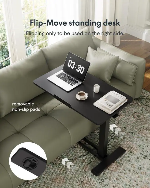 Alt view image 5 of 7 - H7 PRO 90° Tiltable Mobile Overbed Table with Pneumatic Lift,32'' | Full foldable bedside table with adjustable desktop for laptop, Rolling Computer Cart and bed sofa.31.5" W x 17.7" D,Black