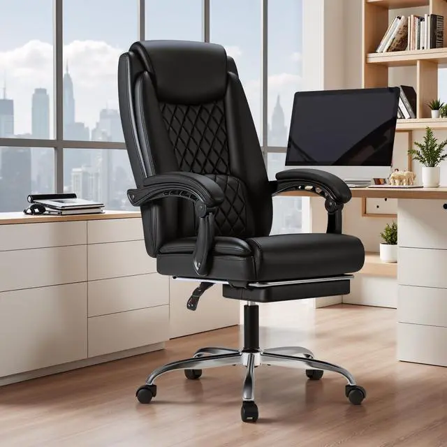 Alt view image 7 of 7 - Office Chair with Footrest Ergonomic High Back Design Executive Computer Desk Chair400lbs, 90-135° Reclining Leather Home Office Desk Chairs Swivel Task Chairs with Wheels(Black)
