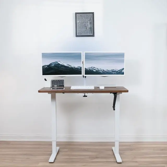 Alt view image 6 of 7 - Compact Hand Crank Stand Up Desk Frame, White, DESK-M051MW | For 37 to 77 inch Table Tops, Height Adjustable, Ergonomic Standing Desk Legs, Foldable Handle