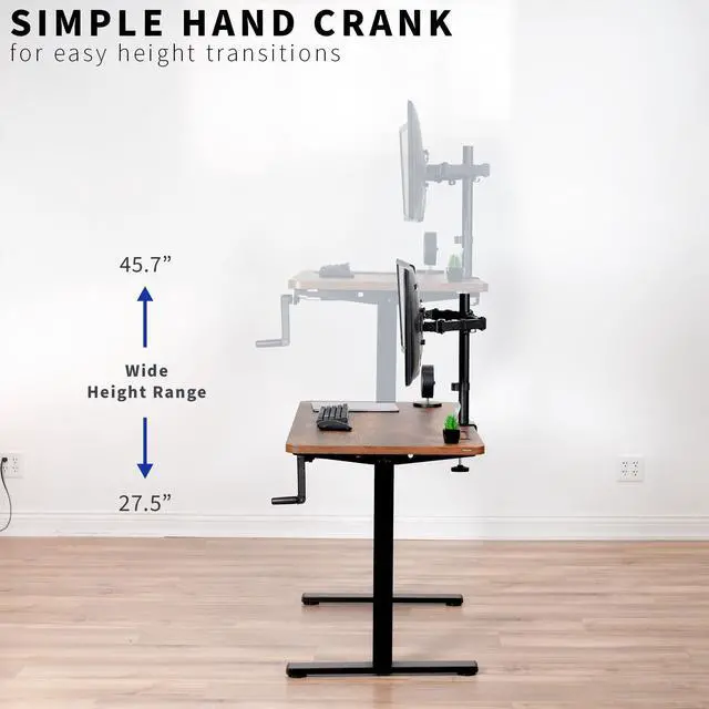 Alt view image 4 of 7 - Compact Hand Crank Stand Up Desk Frame, Black, DESK-M051MB | For 37 to 77 inch Table Tops, Height Adjustable, Ergonomic Standing Desk Legs, Foldable Handle