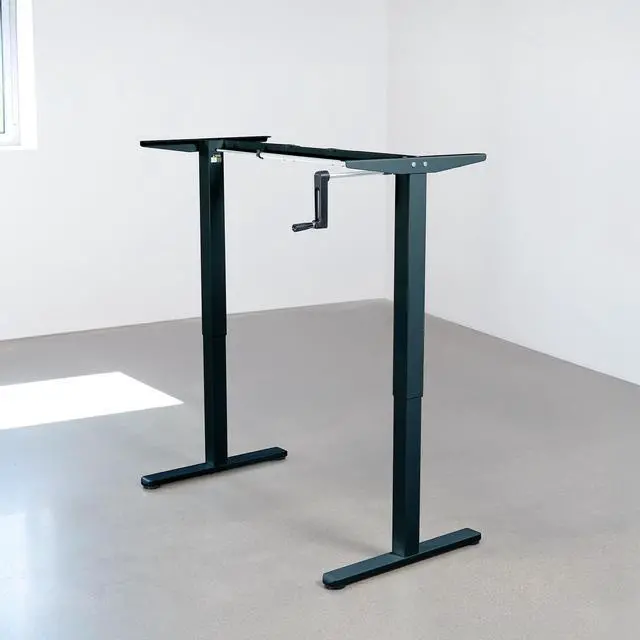 Alt view image 5 of 7 - Compact Hand Crank Stand Up Desk Frame, Black, DESK-M051MB | For 37 to 77 inch Table Tops, Height Adjustable, Ergonomic Standing Desk Legs, Foldable Handle