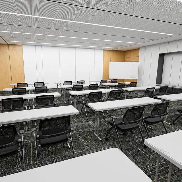 Alt view image 2 of 7 - 1 Pack Stackable Conference Room Chairs with Wheels, Folding Office Chair with Rebound Back, Padded Seat for Training Room, Guest, Reception, Event, Capacity 350lbs, Black