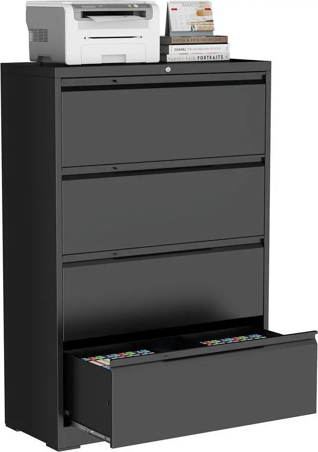 Main image of 4-Drawer Metal File Cabinet with Lock,Steel Printer Stand with Storage for Home Office,Lateral Filing Cabinet for Legal/Letter/A4 Files,Assembly Required(35.43''W-4 Drawers,Black)