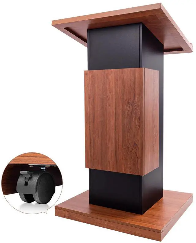 Main image of Wood Podium Stand with 4 Lockable Wheels44.6 Wooden Lectern with StorageWooden Standing Pulpit with Wire Hole for Church Office School Home Conference Restaurant Meeting Auditorium