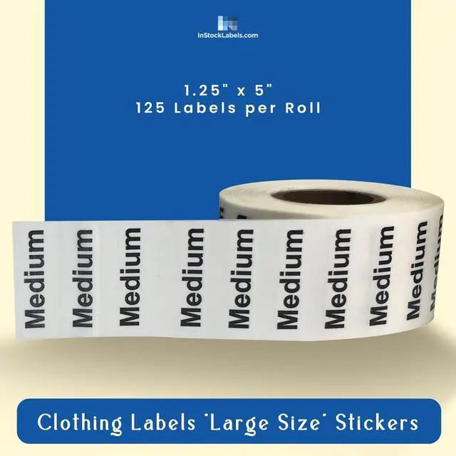Alt view image 2 of 7 - InStockLabels Medium Clothing Size Stickers, 1.25 x 5 Inch, 125 Labels | 125 labels per roll for clothing tags, boutique supplies, size labels, retail packing, thrift stores, and apparel sorting