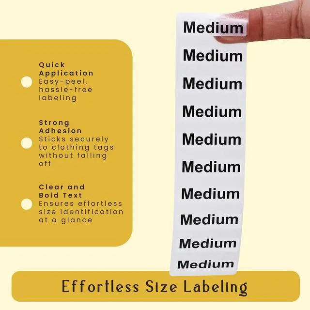 Alt view image 5 of 7 - InStockLabels Medium Clothing Size Stickers, 1.25 x 5 Inch, 125 Labels | 125 labels per roll for clothing tags, boutique supplies, size labels, retail packing, thrift stores, and apparel sorting