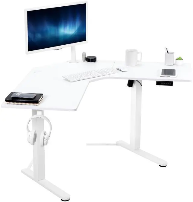 Main image of White 47 x 47 in Corner Standing Desk, DESK-E1L94W | Electric, Holds 154 lbs, L-Shaped Table, Sit Stand, Height Adjustable, Memory Presets, Home Office, White Frame