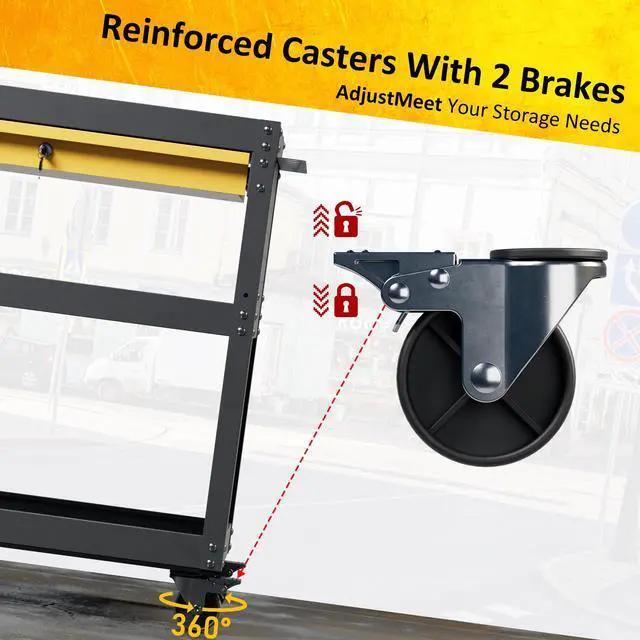 Alt view image 5 of 6 - 4-Tier Heavy Duty Rolling Tool Cart with Drawers & Pegboard 420 lbs Capacity Steel Utility Cart on Wheels, Lockable Work Cart for Mechanic, Garage, Workshop