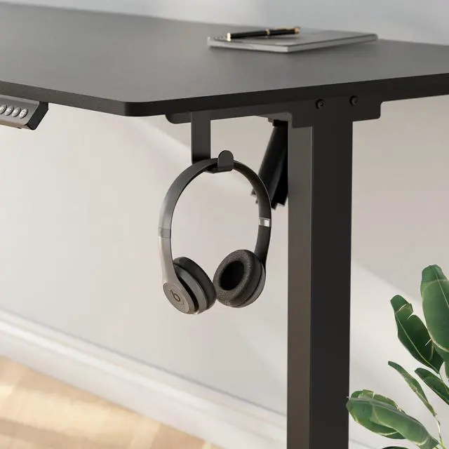 Alt view image 5 of 7 - 63 x 28 Inch Electric Standing Desk with 4 Wheels, Height Adjustable Desk for Home Office, Sit Stand Desk with 4 Memory Presets, Headphone Hooks and Cable Clips, Splice Board Black
