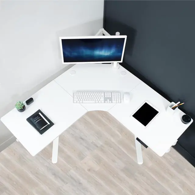 Alt view image 6 of 7 - White 47 x 47 in Corner Standing Desk, DESK-E1L94W | Electric, Holds 154 lbs, L-Shaped Table, Sit Stand, Height Adjustable, Memory Presets, Home Office, White Frame