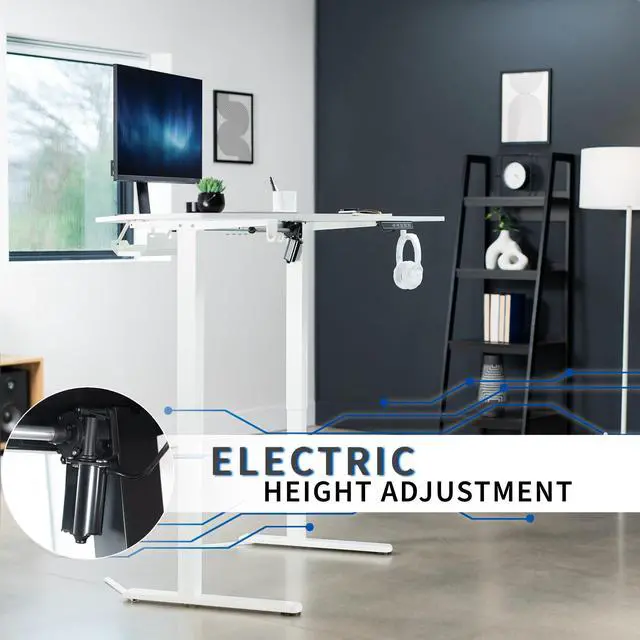 Alt view image 7 of 7 - White 47 x 47 in Corner Standing Desk, DESK-E1L94W | Electric, Holds 154 lbs, L-Shaped Table, Sit Stand, Height Adjustable, Memory Presets, Home Office, White Frame