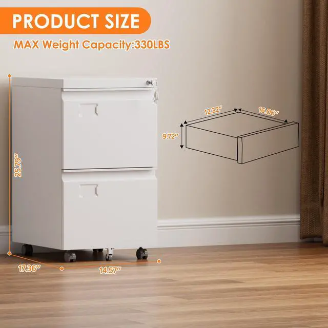 Alt view image 2 of 6 - Rolling File Cabinet with Lock,2 Drawer Metal Filing Cabinet for Home Office & Under Desk, Heavy-Duty Mobile Storage with 5 Wheels (Anti-Tilt), Fits Letter/Legal,Required Assembly