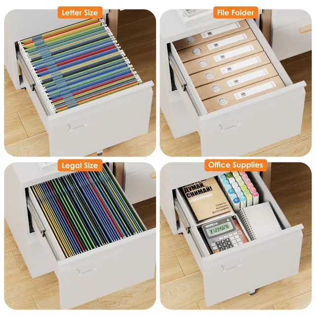 Alt view image 5 of 6 - Rolling File Cabinet with Lock,2 Drawer Metal Filing Cabinet for Home Office & Under Desk, Heavy-Duty Mobile Storage with 5 Wheels (Anti-Tilt), Fits Letter/Legal,Required Assembly
