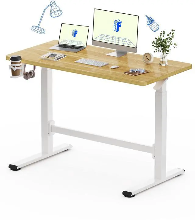 Main image of H7 Plus Mobile Standing Desk, Pneumatic Adjustable,One-Piece 48" | Cordless standing desk with stable dual-column design.Stand up desk for small spaces and home office Height 27.6"45",Maple