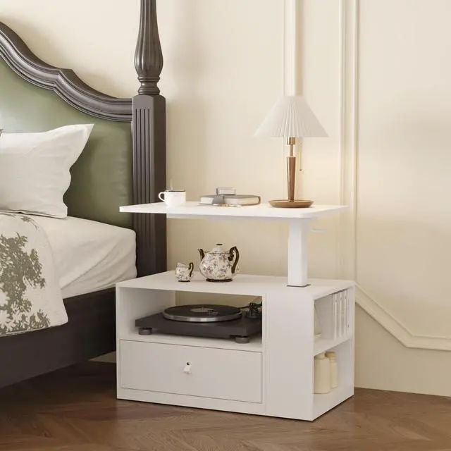 Alt view image 2 of 7 - H7 CAB 28" Storage Sit-Stand Desk with Pneumatic Lift | Computer workstation desk with drawer and cabinet storage. Compact desk for small spaces and home office.25.8"41.3", White