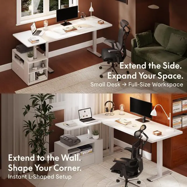 Alt view image 7 of 7 - H7 CAB 28" Storage Sit-Stand Desk with Pneumatic Lift | Computer workstation desk with drawer and cabinet storage. Compact desk for small spaces and home office.25.8"41.3", White