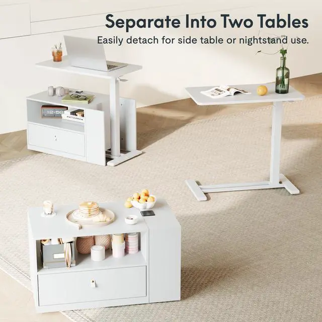 Alt view image 6 of 7 - H7 CAB 28" Storage Sit-Stand Desk with Pneumatic Lift | Computer workstation desk with drawer and cabinet storage. Compact desk for small spaces and home office.25.8"41.3", White