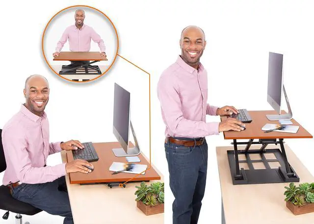 Alt view image 4 of 7 - X-Elite Pro, Ergonomic Adjustable Height Standing Desk Converter for Home or Office, Easy Lift Sit to Stand Laptop Desk Riser for Laptop and Computer Monitor (Cherry, 28in x 20in)