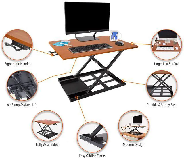 Alt view image 5 of 7 - X-Elite Pro, Ergonomic Adjustable Height Standing Desk Converter for Home or Office, Easy Lift Sit to Stand Laptop Desk Riser for Laptop and Computer Monitor (Cherry, 28in x 20in)