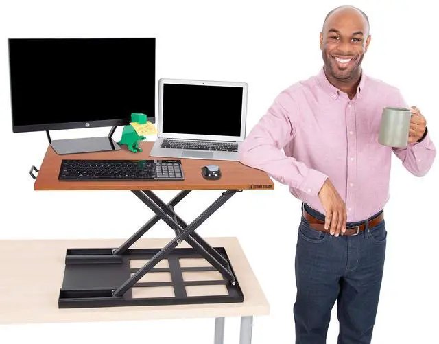 Alt view image 6 of 7 - X-Elite Pro, Ergonomic Adjustable Height Standing Desk Converter for Home or Office, Easy Lift Sit to Stand Laptop Desk Riser for Laptop and Computer Monitor (Cherry, 28in x 20in)