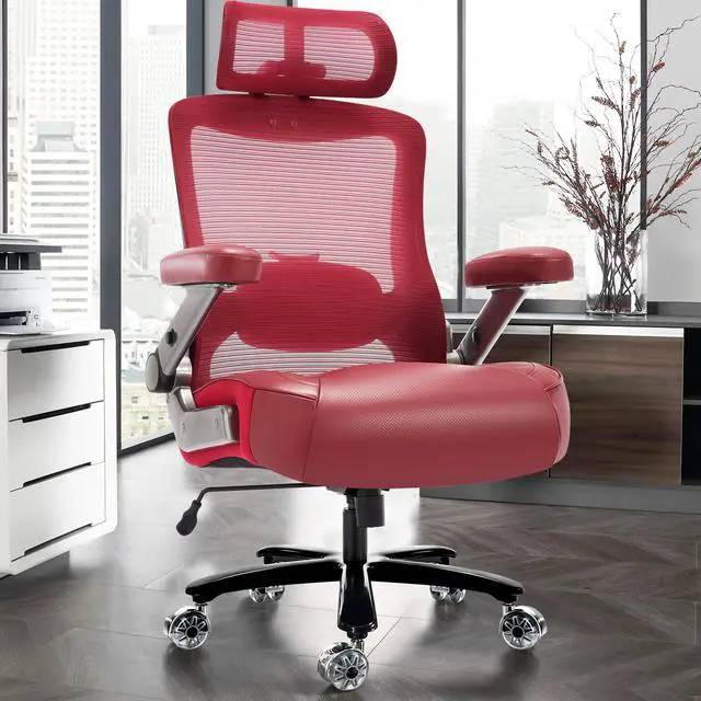 Alt view image 2 of 7 - 600lbs Big and Tall Office Chair, Heavy Duty Executive Computer Desk Chair | 3D Flip Arms, Large Wheels, Ergonomic Design, Extra Wide Seat, Adjustable Lumbar Support&Headrest, Mesh High Back Chair