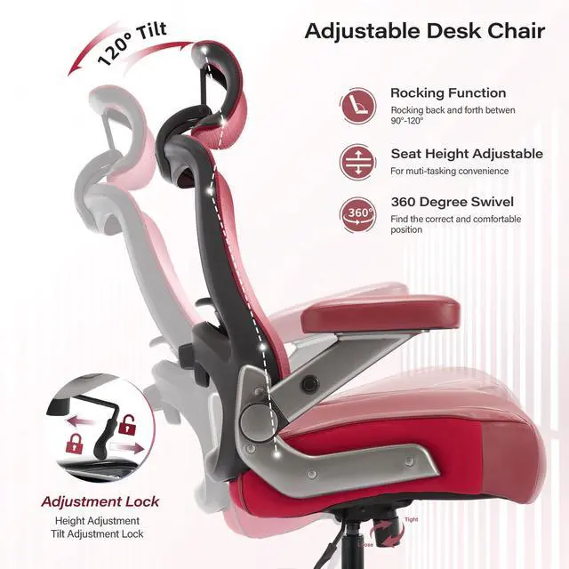 Alt view image 7 of 7 - 600lbs Big and Tall Office Chair, Heavy Duty Executive Computer Desk Chair | 3D Flip Arms, Large Wheels, Ergonomic Design, Extra Wide Seat, Adjustable Lumbar Support&Headrest, Mesh High Back Chair