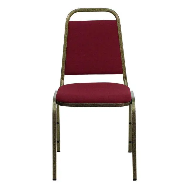 Alt view image 4 of 7 - Burgundy Fabric Trapezoidal Back Stacking Banquet Chair | Gold Vein Frame, Fabric Upholstery