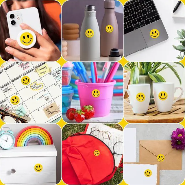 Alt view image 3 of 5 - Happy Face Smile Stickers, 4" x 4" 1000 Stickers (2 Rolls of 500), Self-Adhesive Labels for Crafts, Labeling, Decorations, Rewards, Classrooms, Parties & Events, Bright, Fun and Easy to Use