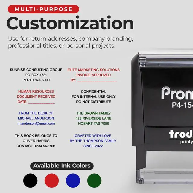 Alt view image 4 of 7 - 3-Line Self Inking Stamp (Small) - Customizable Font & Ink Color | Crisp & Consistent Impressions, Thousands of Clear Stampings, Fast One-Hand Operation, Built-In Self-Inking Mechanism