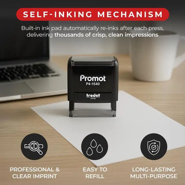 Alt view image 3 of 7 - 3-Line Self Inking Stamp (Small) - Customizable Font & Ink Color | Crisp & Consistent Impressions, Thousands of Clear Stampings, Fast One-Hand Operation, Built-In Self-Inking Mechanism