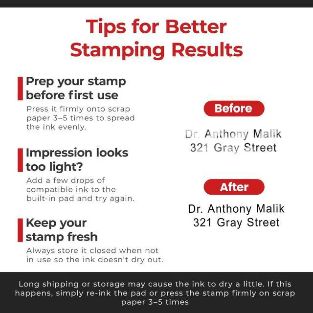 Alt view image 7 of 7 - 3-Line Self Inking Stamp (Small) - Customizable Font & Ink Color | Crisp & Consistent Impressions, Thousands of Clear Stampings, Fast One-Hand Operation, Built-In Self-Inking Mechanism