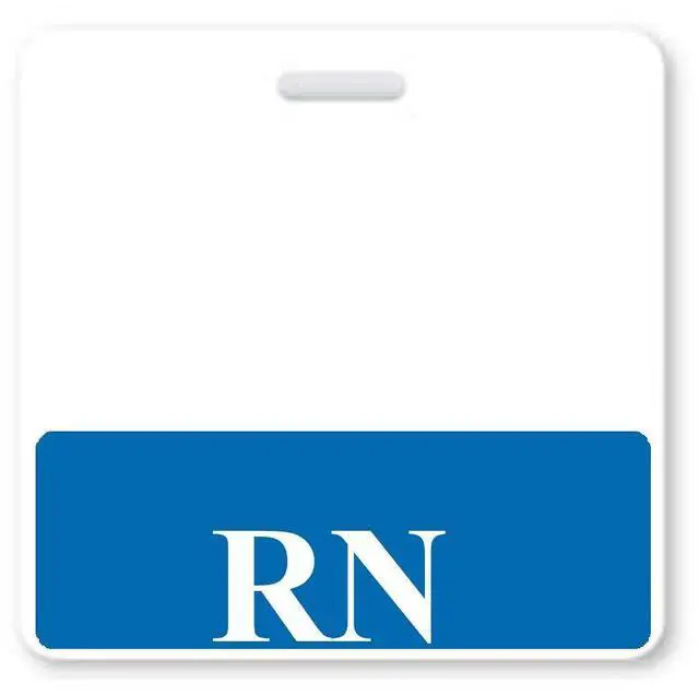Main image of 5 Pack - Horizontal RN Badge Buddies for Nurses with Blue Border - Heavy Duty Spill Proof & Tear Resistant - Double Sided - Printed in USA - by