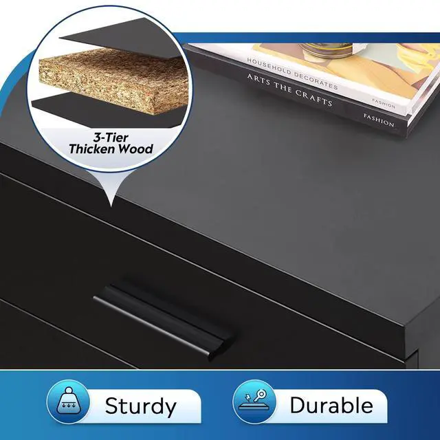 Alt view image 7 of 7 - 3 Drawer File Cabinet, Wood Under Desk Filing Cabinet, Black | Rolling Printer Stand, Small Storage Cabinet with Wheels, Fits Legal/Letter/A4 Size, Home Office