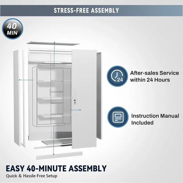 Alt view image 6 of 7 - Tall Steel Garage Storage Cabinet with Lock, 71" H Heavy Duty Metal Storage Locker with 4 Adjustable Shelves for Home, Office, White