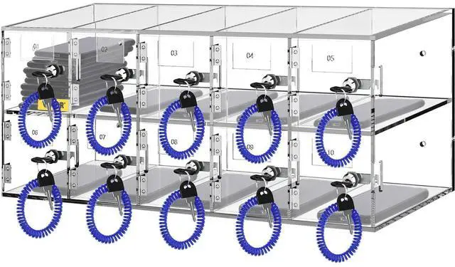 Main image of Cell Phone Storage Locker, 10 Slots Acrylic Material with Door Locks and Keys, Wall-Mounted Cabinet Pocket Office Classroom Gym Box, Clear
